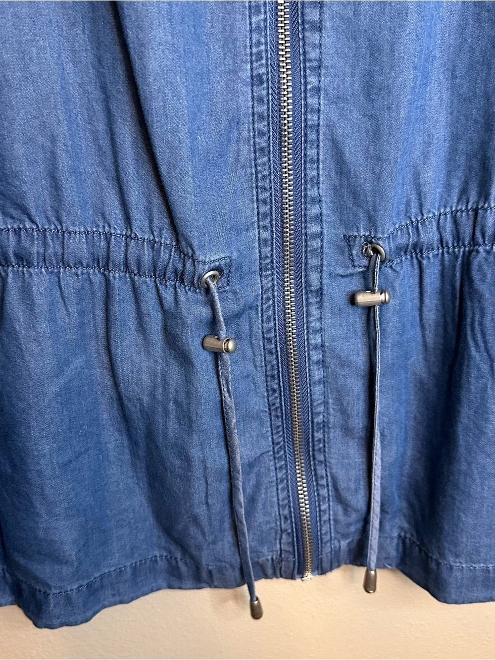 Ruby Rd. Indigo Blue Zip-Front Drawstring Lightweight Jean Jacket - Picture 2 of 7